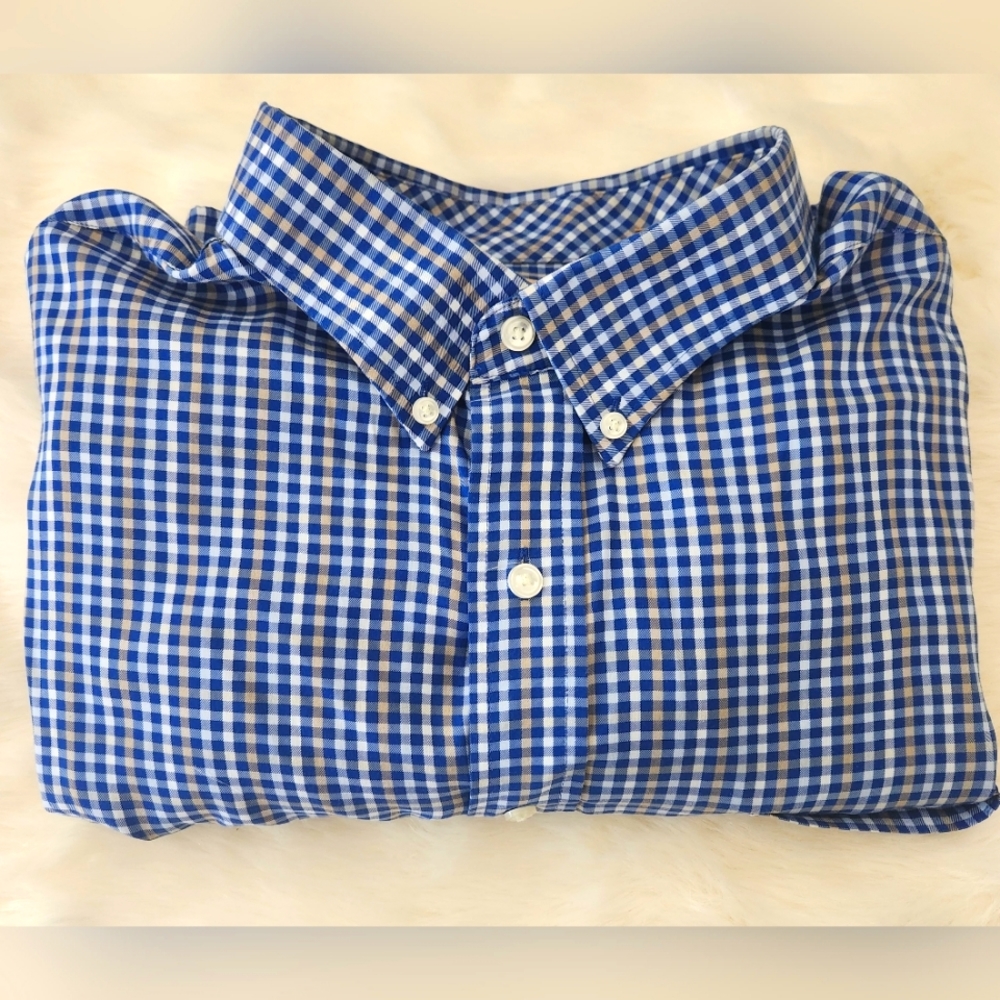 Roundtree & Yorke Gold Label Blue Plaid 3XB Short Sleeve Button Down